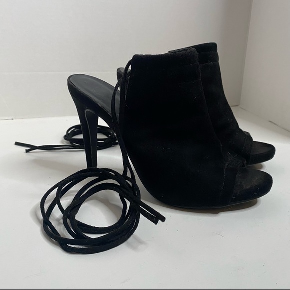 Black Suede Lace Up Mules - Picture 6 of 6